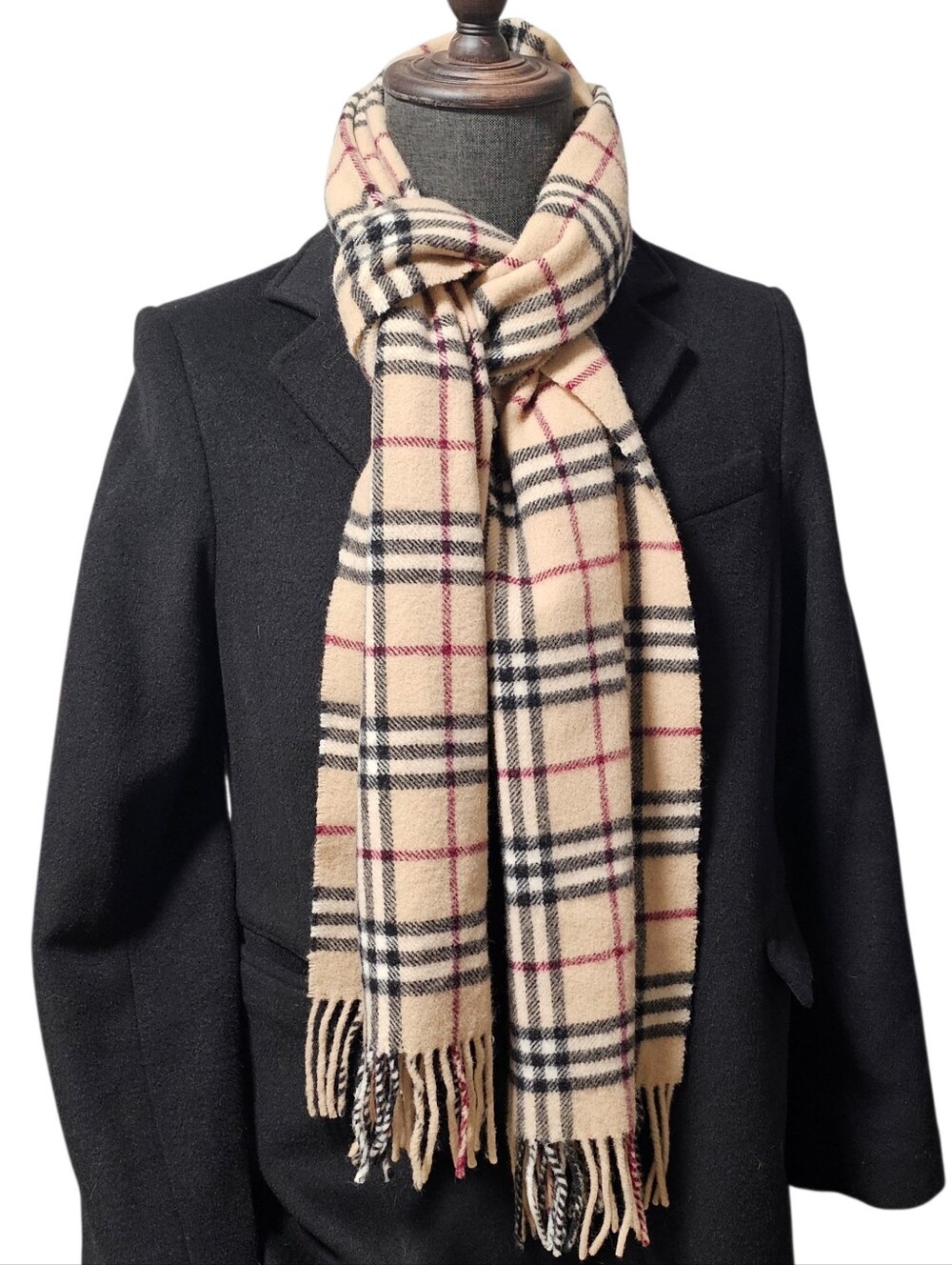Burberry Authentic Vintage Nova Check Lambs Wool Fringe Scarf EUC